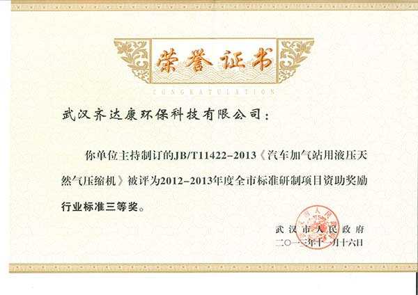 齊達康-牽頭起草制定行業標準獲得項目資助獎勵